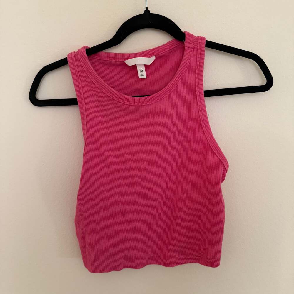 Crop Tank Top - pink basic ribbed H&M size medium bright neon